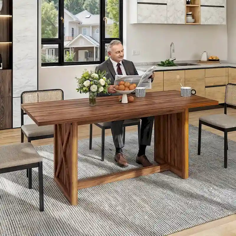Moasis Grande Table à Manger de Ferme pour Cuisine de 70,8 po, pour 6 à 8 Personnes