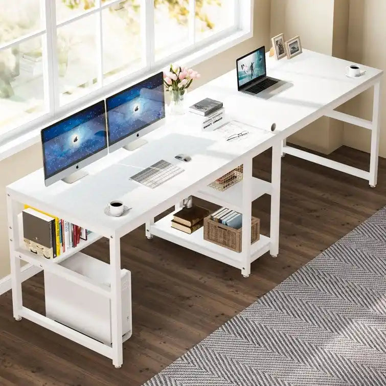 78.7 Deux bureaux doubles avec étagère, bureau double pour deux personnes