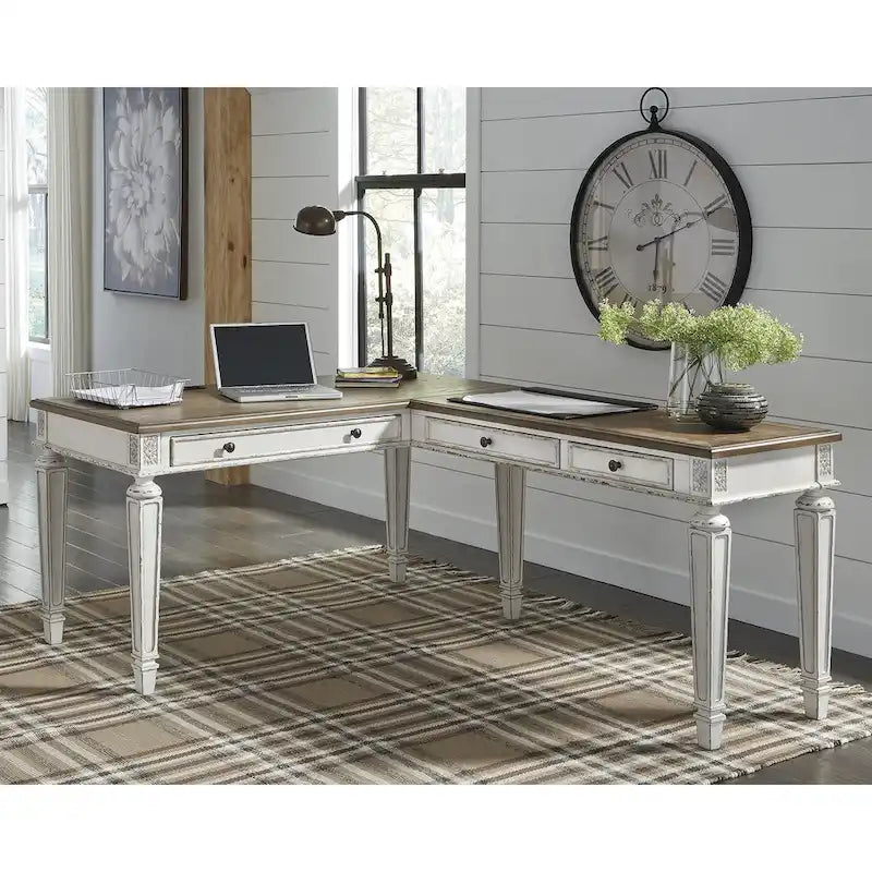 Bureau de télétravail 2 pièces Realyn antique blanc/marron