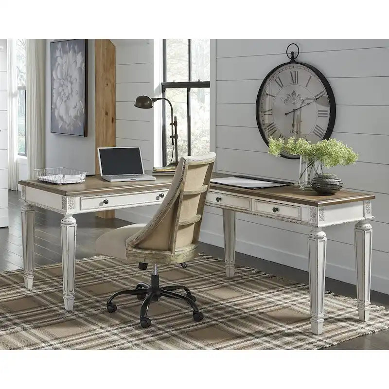 Bureau de télétravail 2 pièces Realyn antique blanc/marron