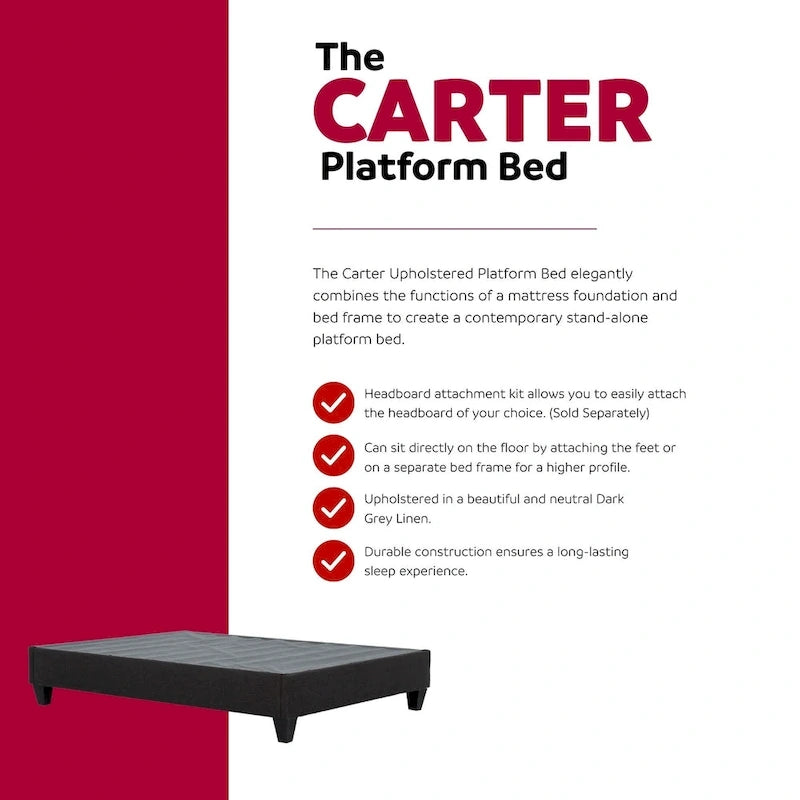 Cadre de lit plateforme Carter gris foncé 14 po avec sommier
