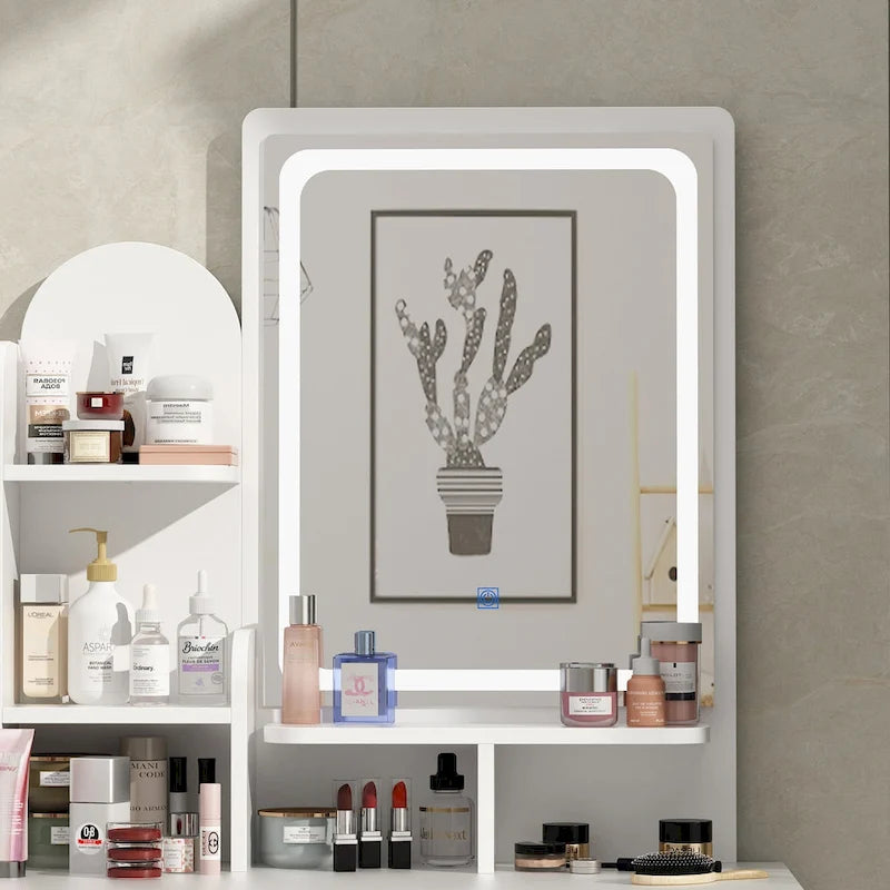 Coiffeuse avec miroir et lampe, meuble de maquillage avec tabouret