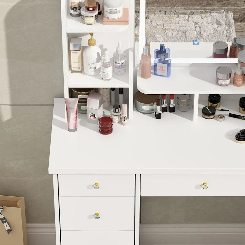 Coiffeuse avec miroir et lampe, meuble de maquillage avec tabouret