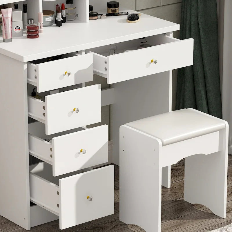 Coiffeuse avec miroir et lampe, meuble de maquillage avec tabouret