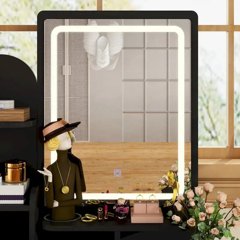 Coiffeuse avec miroir et lampe, meuble de maquillage avec tabouret