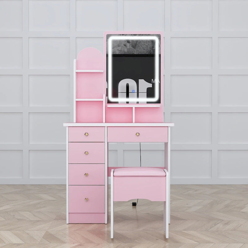 Coiffeuse avec miroir et lampe, meuble de maquillage avec tabouret