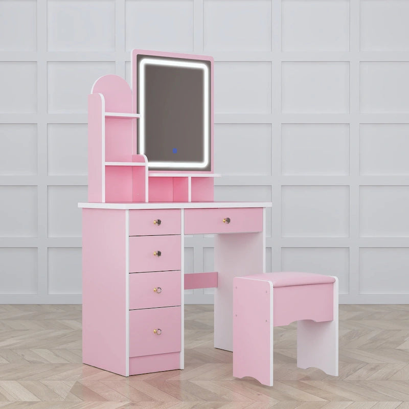 Coiffeuse avec miroir et lampe, meuble de maquillage avec tabouret