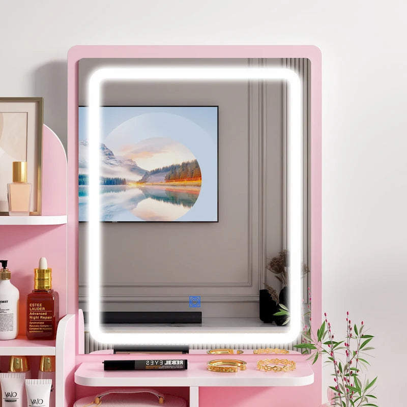 Coiffeuse avec miroir et lampe, meuble de maquillage avec tabouret