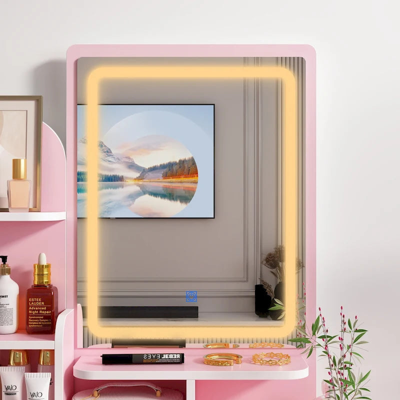 Coiffeuse avec miroir et lampe, meuble de maquillage avec tabouret