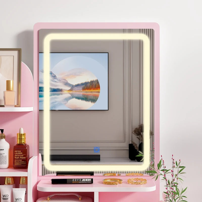 Coiffeuse avec miroir et lampe, meuble de maquillage avec tabouret
