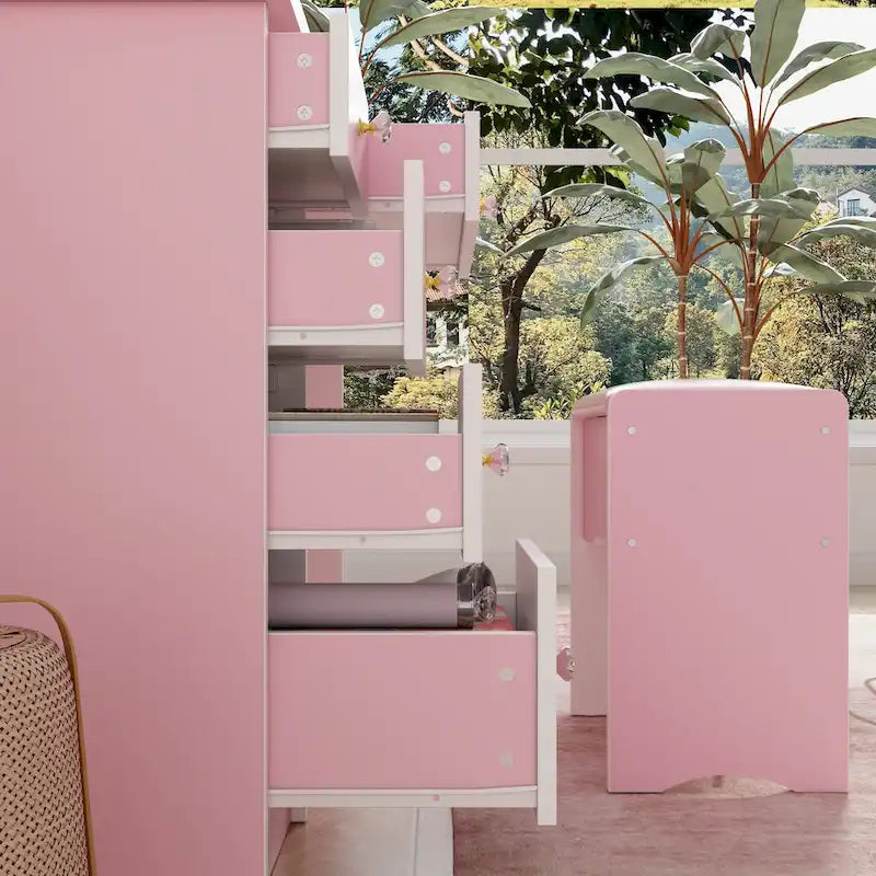 Coiffeuse avec miroir et lampe, meuble de maquillage avec tabouret