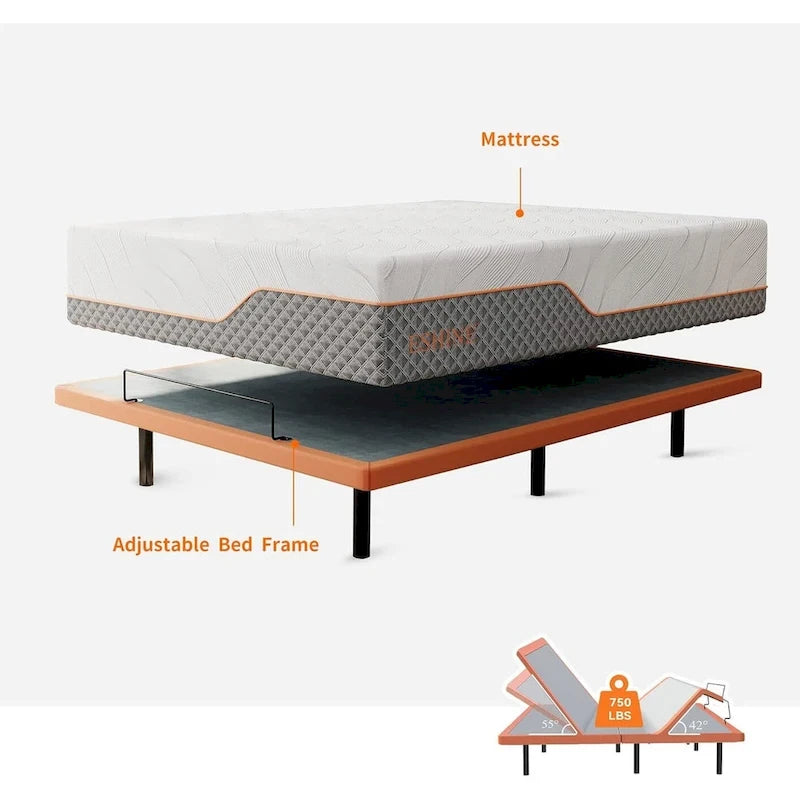 Cadre de lit réglable ESHINE - Matelas hybride à mémoire de forme 14 pouces Série 2000