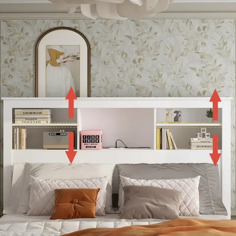 Tête de lit bibliothèque 65Timechee Queen avec lumière RGB et étagère réglable
