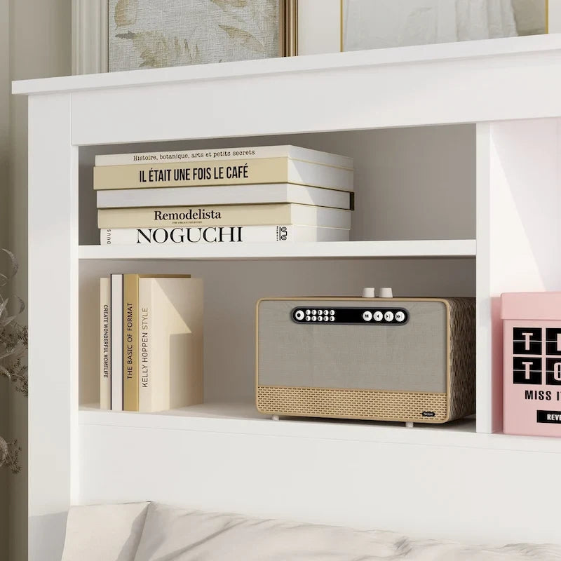 Tête de lit bibliothèque 65Timechee Queen avec lumière RGB et étagère réglable