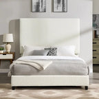 Lit plateforme capitonné avec tête de lit haute en bouclé blanc