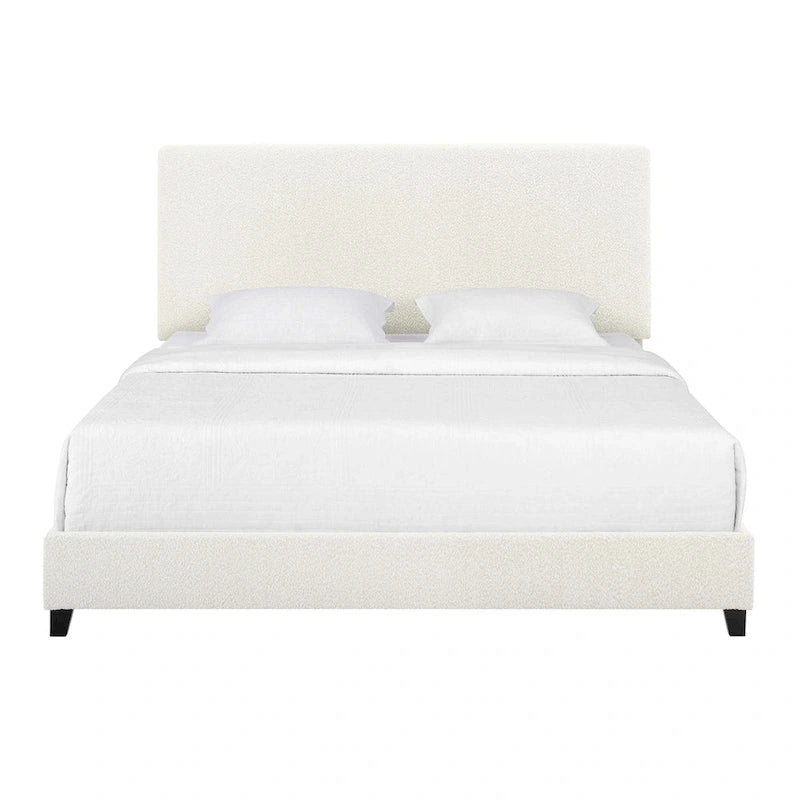 Lit plateforme capitonné avec tête de lit haute en bouclé blanc