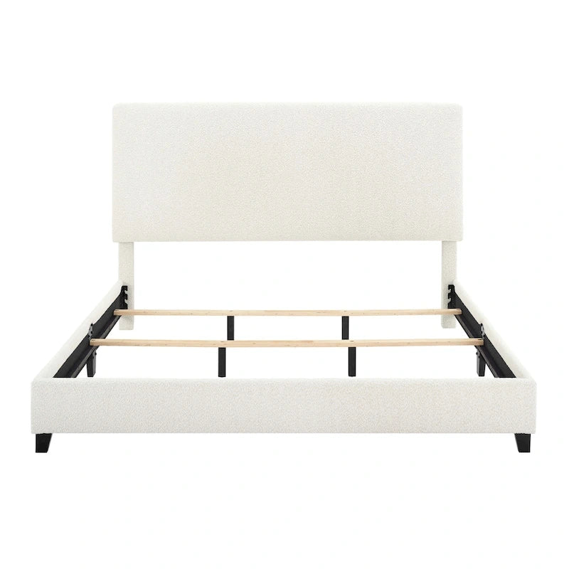 Lit plateforme capitonné avec tête de lit haute en bouclé blanc