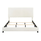 Lit plateforme capitonné avec tête de lit haute en bouclé blanc
