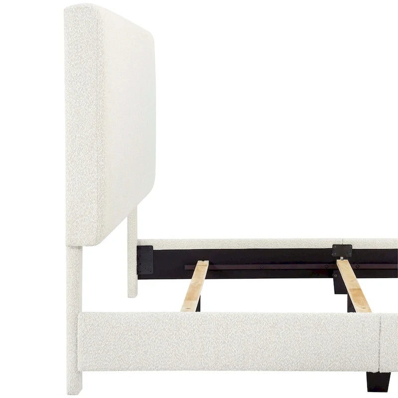 Lit plateforme capitonné avec tête de lit haute en bouclé blanc