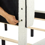Lit plateforme capitonné avec tête de lit haute en bouclé blanc