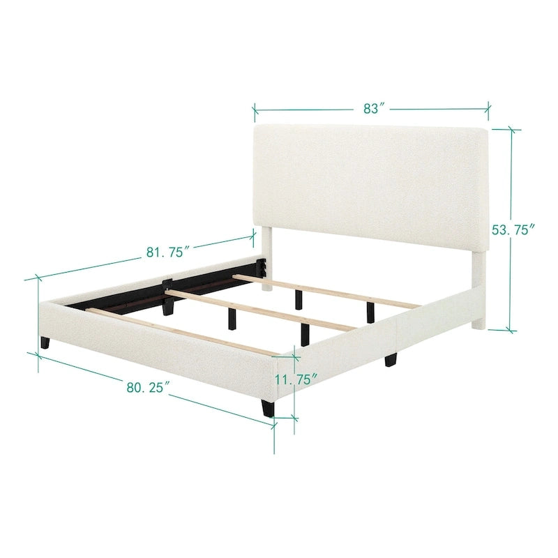 Lit plateforme capitonné avec tête de lit haute en bouclé blanc