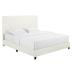 Lit plateforme capitonné avec tête de lit haute en bouclé blanc