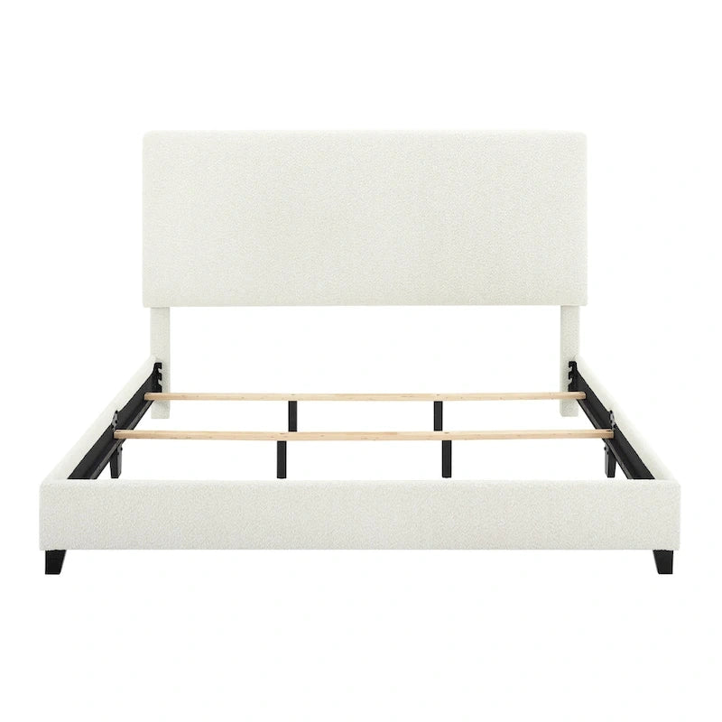 Lit plateforme capitonné avec tête de lit haute en bouclé blanc