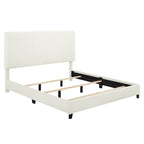 Lit plateforme capitonné avec tête de lit haute en bouclé blanc