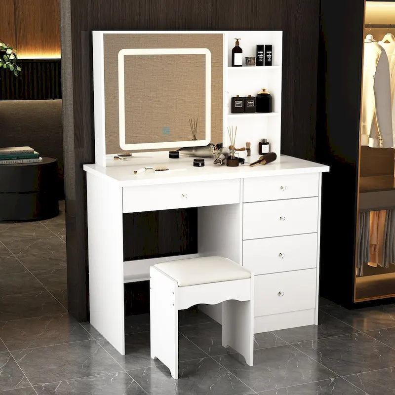 Coiffeuse 100 cm avec tabouret et miroir