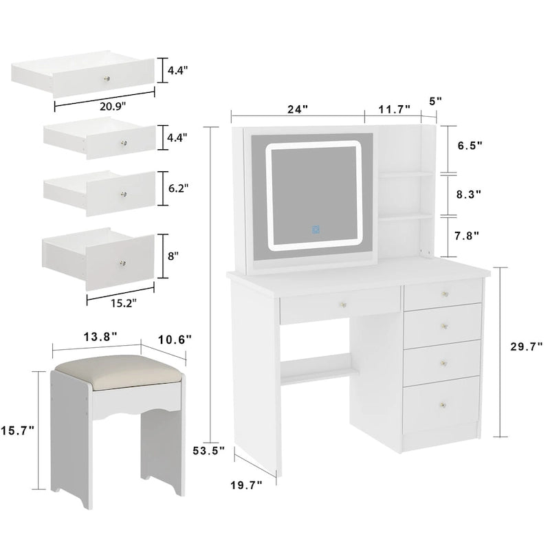 Coiffeuse 100 cm avec tabouret et miroir