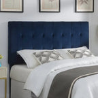 Tête de lit capitonnée grand lit en velours bleu marine Roseau Steve Silver