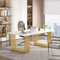 70.9 Bureau moderne en bois pour ordinateur, blanc et or, bureau de direction