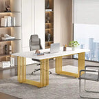 70.9 Bureau moderne en bois pour ordinateur, blanc et or, bureau de direction