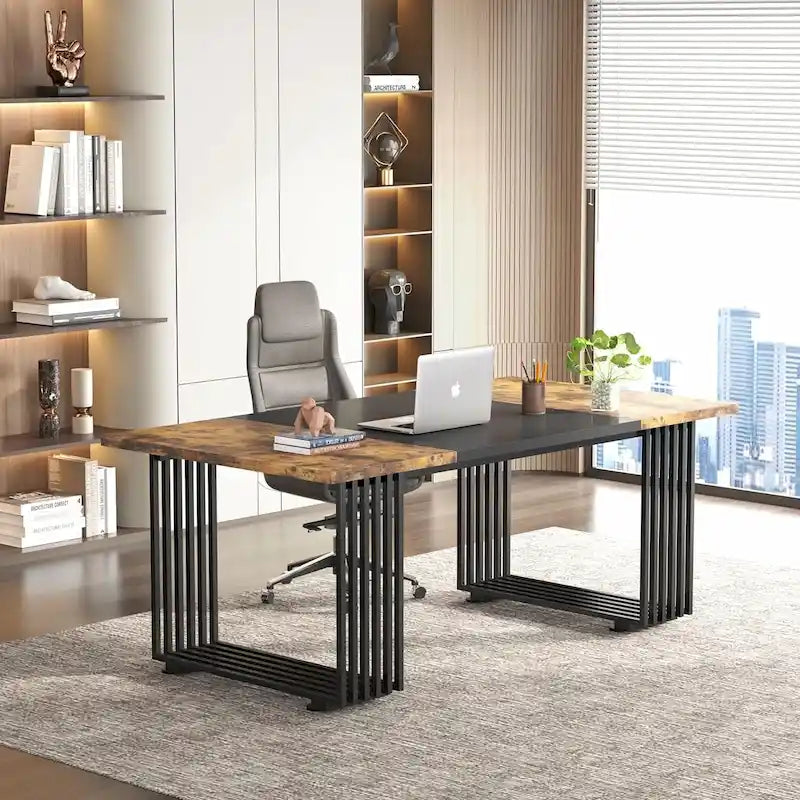70.9 Bureau moderne en bois pour ordinateur, blanc et or, bureau de direction