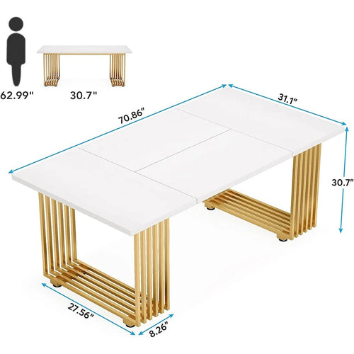 70.9 Bureau moderne en bois pour ordinateur, blanc et or, bureau de direction