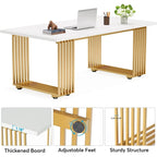 70.9 Bureau moderne en bois pour ordinateur, blanc et or, bureau de direction