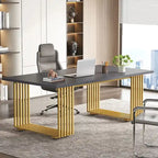 70.9 Bureau moderne en bois pour ordinateur, blanc et or, bureau de direction