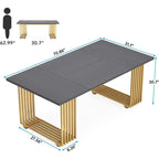70.9 Bureau moderne en bois pour ordinateur, blanc et or, bureau de direction