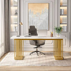 70.9 Bureau moderne en bois pour ordinateur, blanc et or, bureau de direction