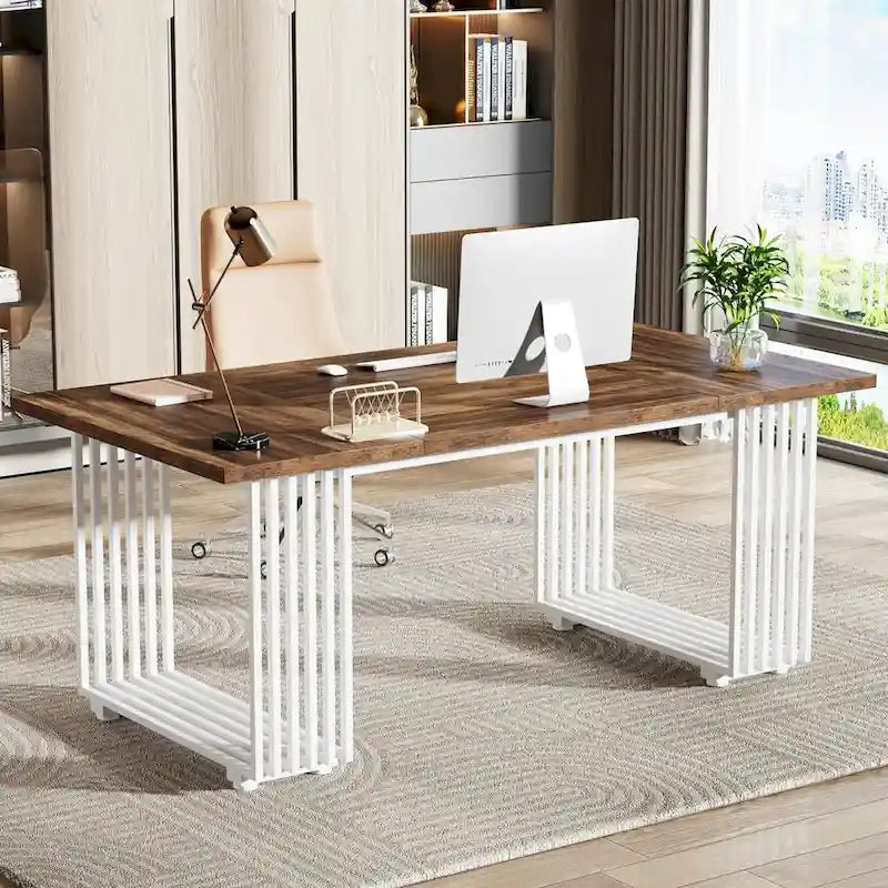 70.9 Bureau moderne en bois pour ordinateur, blanc et or, bureau de direction
