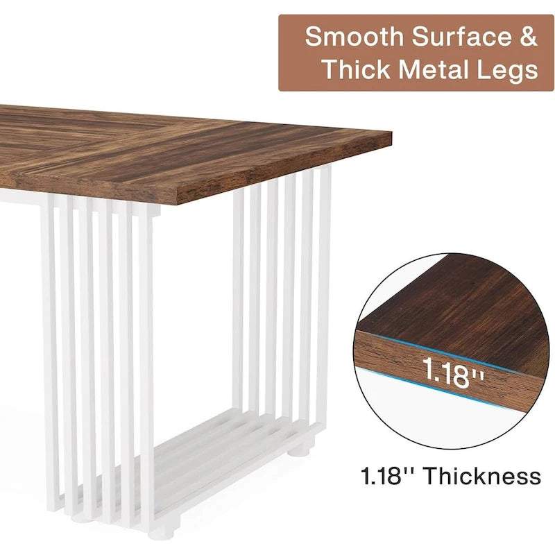 70.9 Bureau moderne en bois pour ordinateur, blanc et or, bureau de direction
