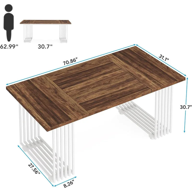 70.9 Bureau moderne en bois pour ordinateur, blanc et or, bureau de direction