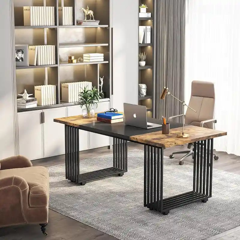 70.9 Bureau moderne en bois pour ordinateur, blanc et or, bureau de direction