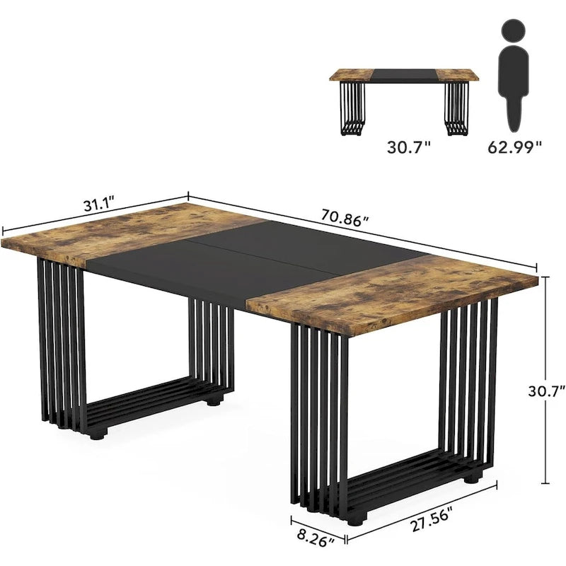 70.9 Bureau moderne en bois pour ordinateur, blanc et or, bureau de direction