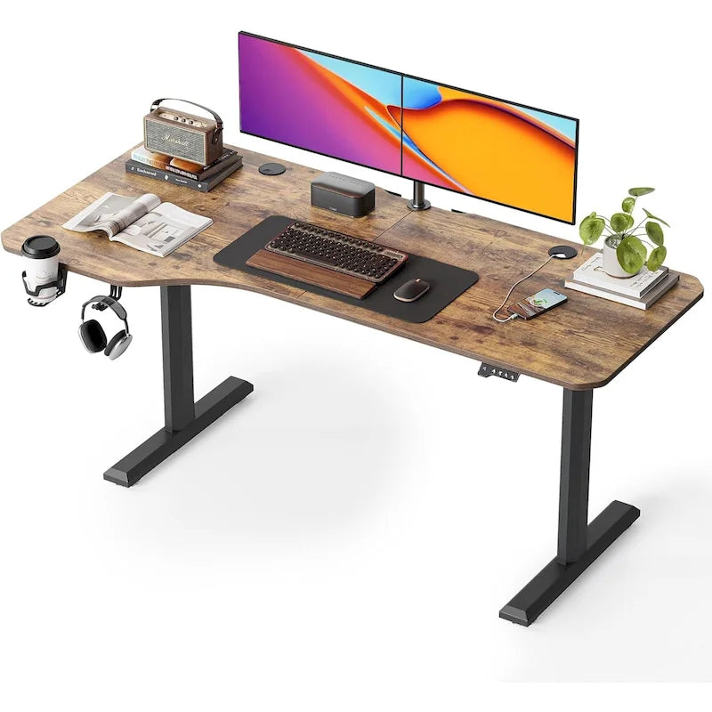 Bureau réglable en hauteur électrique FEZIBO, Table debout, Bureau de travail assis-debout avec plateau en plusieurs parties