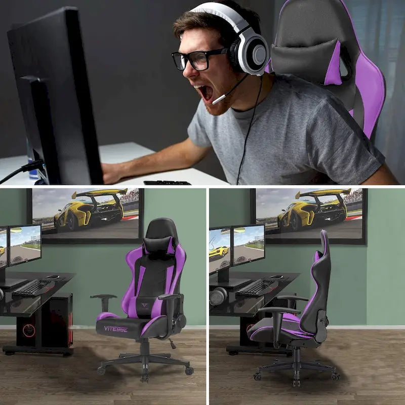 Chaise de jeu BOSSIN avec dossier haut et support lombaire pour ordinateur de bureau