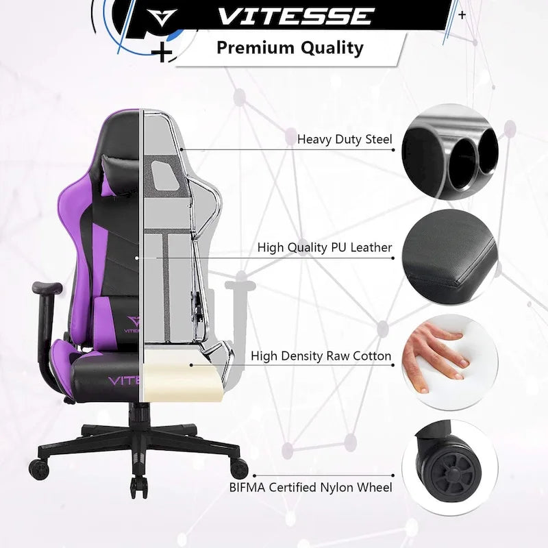 Chaise de jeu BOSSIN avec dossier haut et support lombaire pour ordinateur de bureau