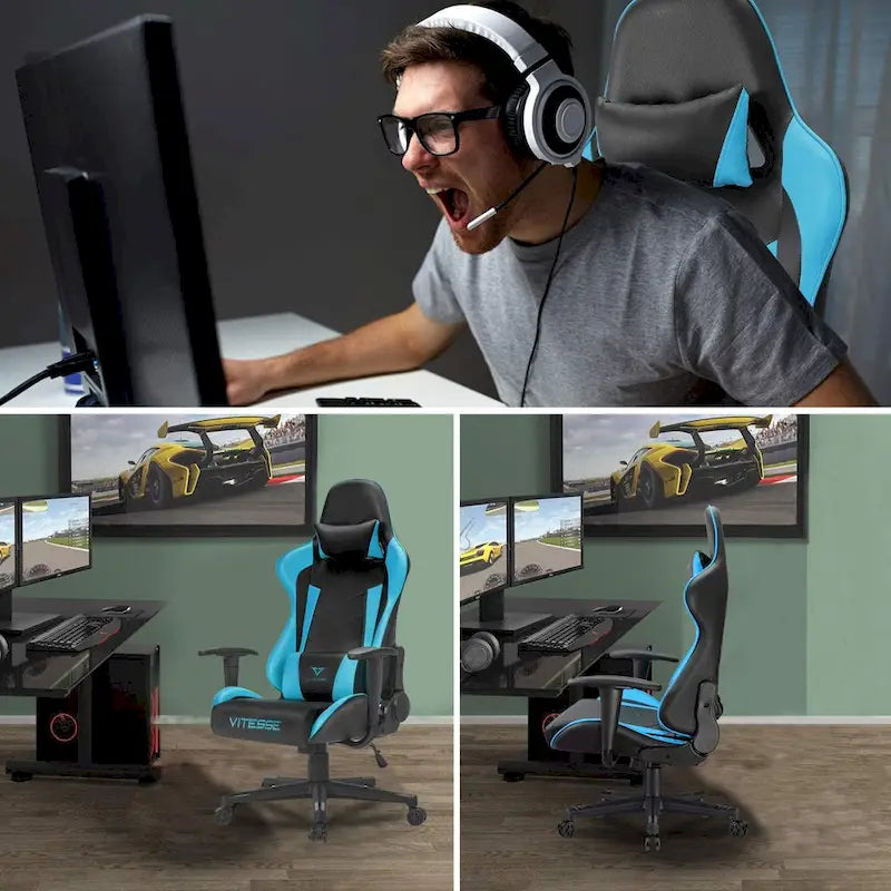 Chaise de jeu BOSSIN avec dossier haut et support lombaire pour ordinateur de bureau