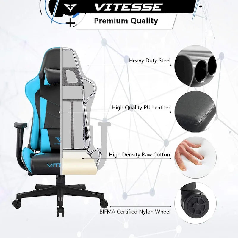 Chaise de jeu BOSSIN avec dossier haut et support lombaire pour ordinateur de bureau