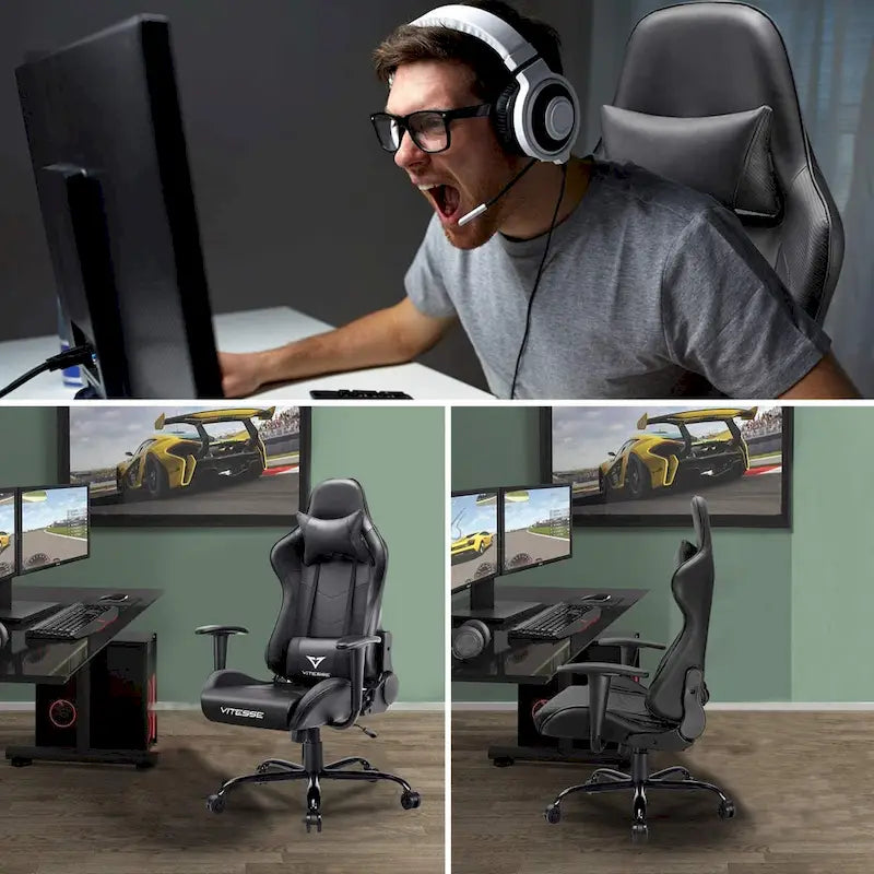 Chaise de jeu BOSSIN avec dossier haut et support lombaire pour ordinateur de bureau